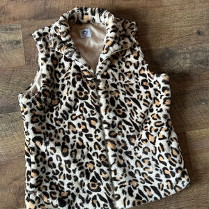 Women's KATYDID Leopard Print Faux Fur Vest M Beige Brown